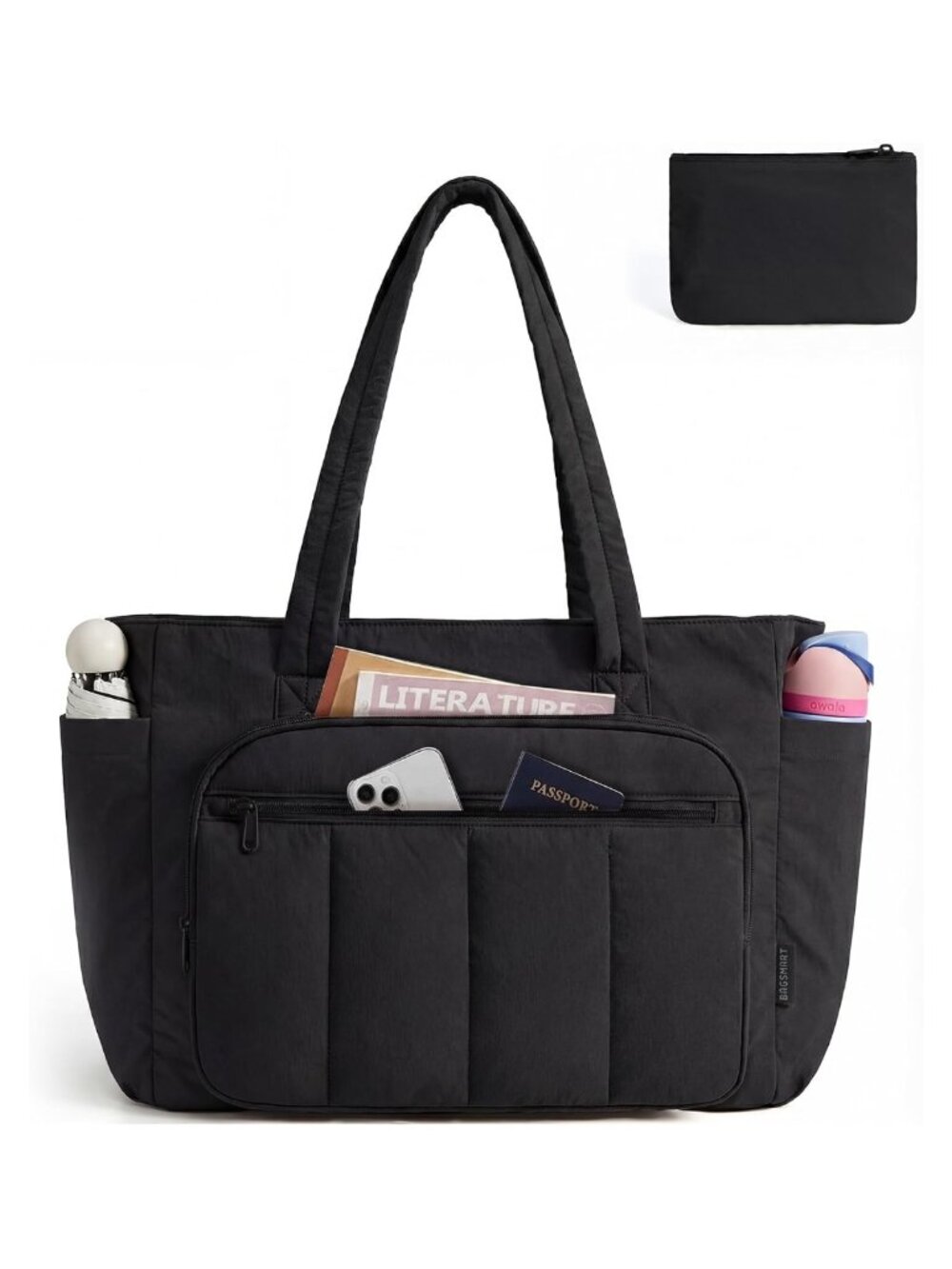 Women's Quilted Nylon Tote Bag with 2-Piece Set, Lightweight 20L